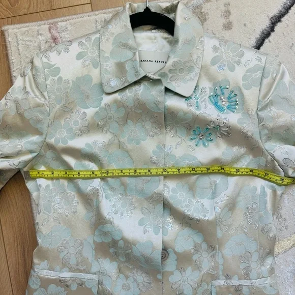 Banana Republic Flowery Blue and Silver Brocade Silk Coat - Picture 4 of 6